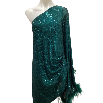 Fashion Nova Womens  Size XXL Formal Dress / Off The Shoulder Dress Green with Feather Hem Sleeve