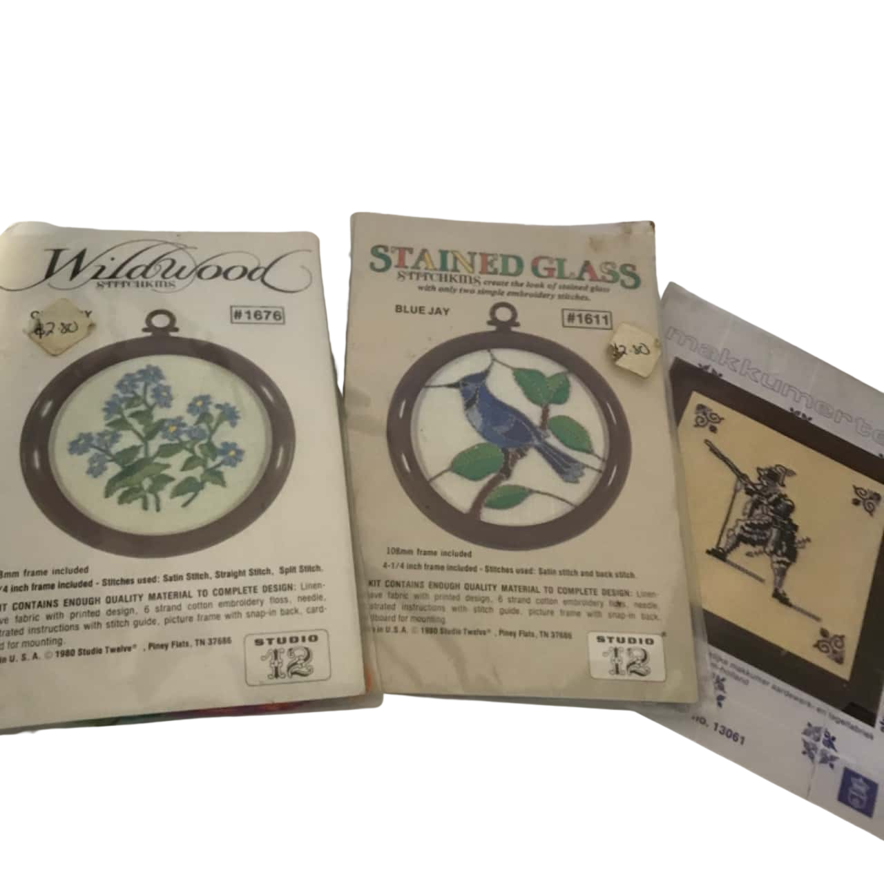 3 Vintage Embroidery Craft sets Blue Jay, Delft Fisherman & Wildflowers (s)
