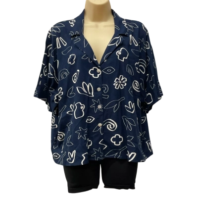 Sportsgirl Womens  Size 14 Short Sleeve Shirt Navy Blue / Pattern 