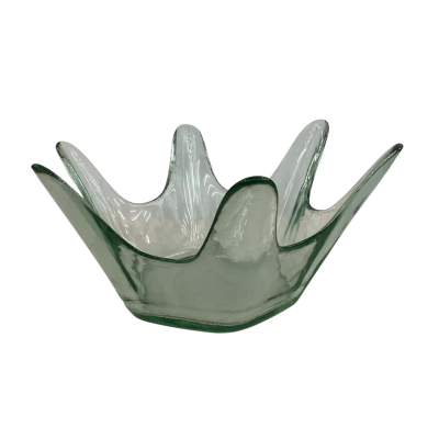 Vintage Art Glass MCM Green Crown Bowl 