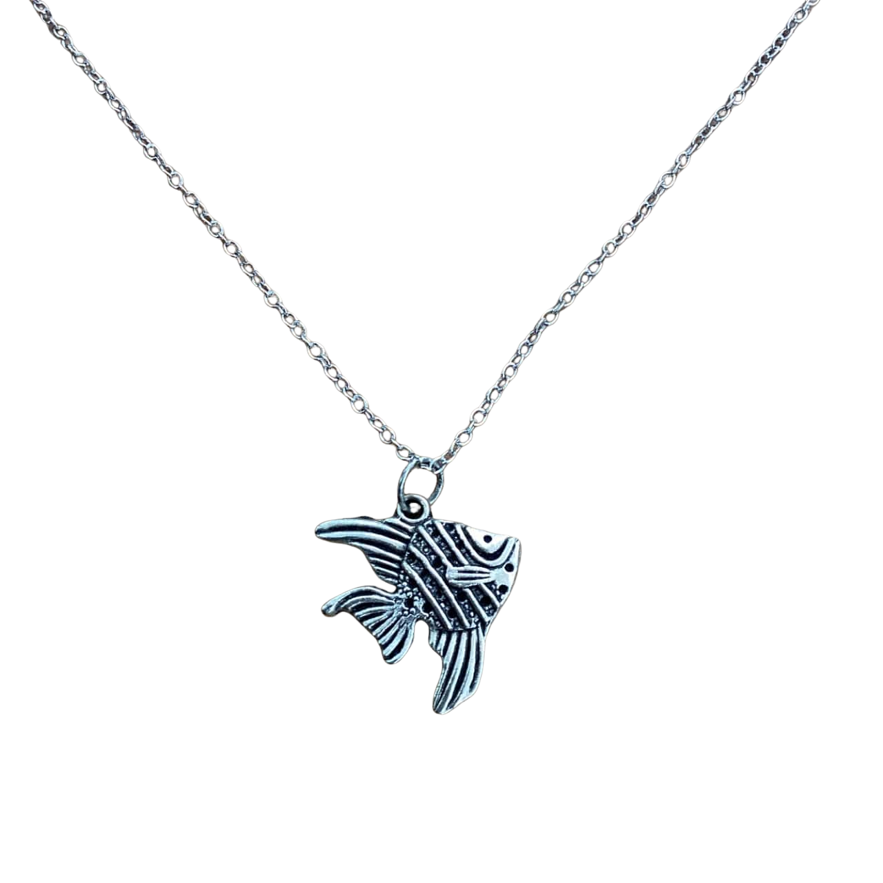 Womens Necklace 925 Sterling Silver Chain with Silver Tone Fish Pendant (s)