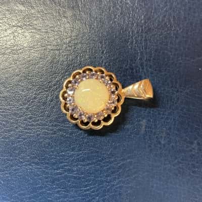 Womens Opal Pendant with Purple Stones (925)