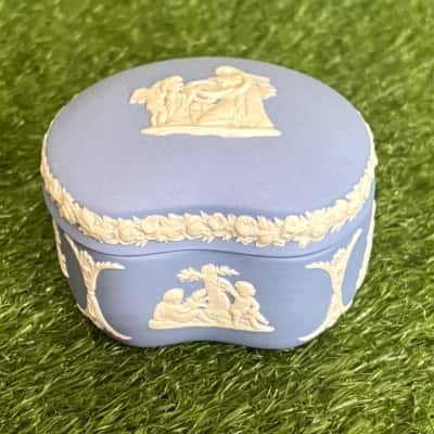 Vintage Wedgwood Powder Blue Jasperware Kidney Shape Trinket Box