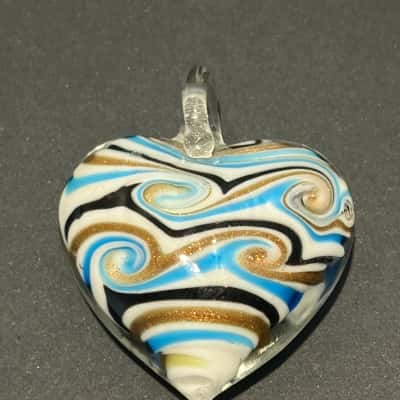 Swirling Patterned Blown Glass Heart Shaped Pendant