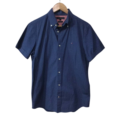 Tommy Hilfiger Mens Size S Dark Blue / Light Blue Pattern Short Sleeve Shirt 