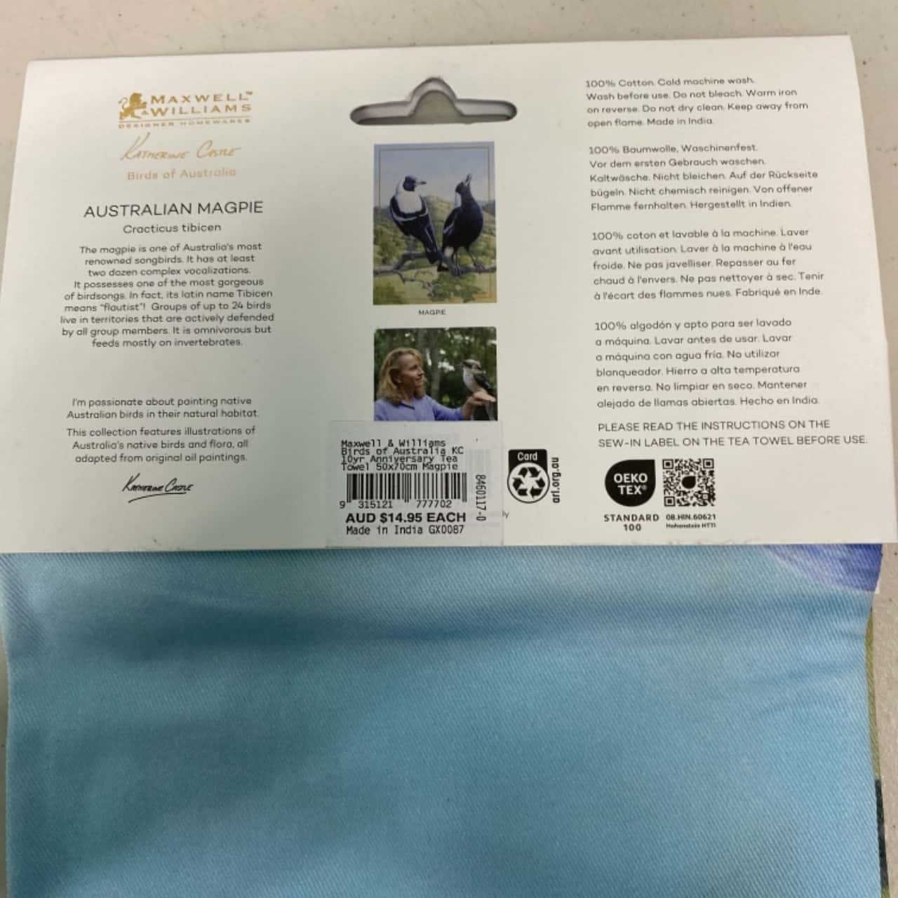 Tea towelAustralian magpie Maxwell & Williams sealed