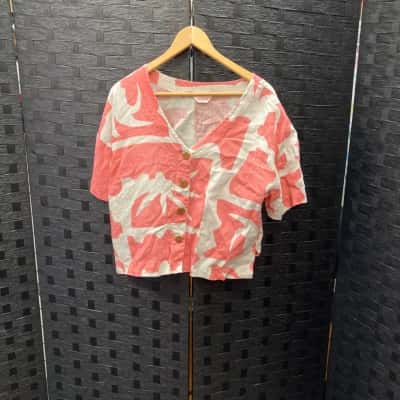 Gorman Womens  Size 14 Short Sleeve Shirt Cream / Pink  