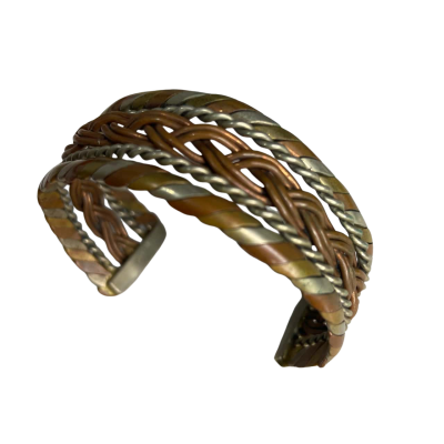 Three Tone Braided Brass Copper Cuff Bangle Bracelet