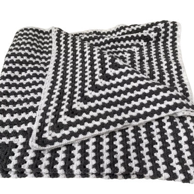 Hand Crocheted Acrylic Throw rug in grey and white.