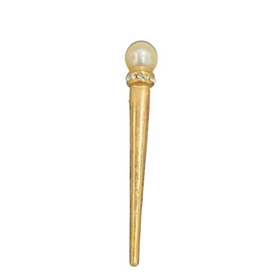 Womens gold tone faux pearl, white stones Brooch 
