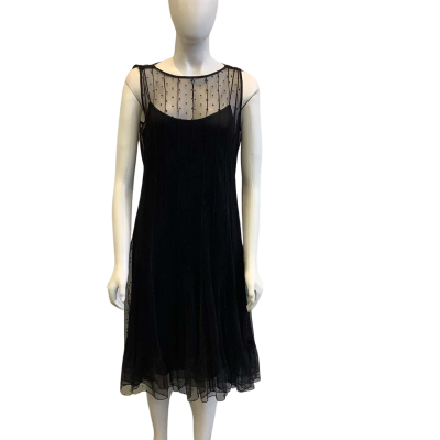 Anthea Crawford Women's Size 10 Sleeveless Midi Dress Black Polka Dot 
