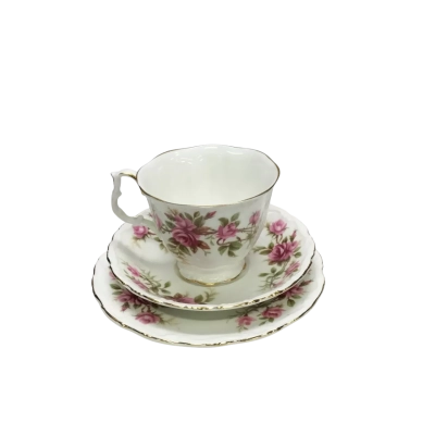 Vintage Royal Albert Romance Fine Bone China Tea Trio With Scalloped Gold Trim