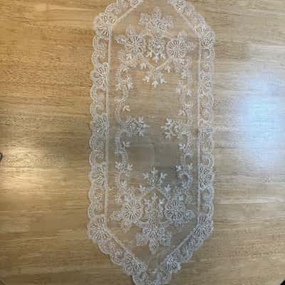 Elegant Ivory Embroidered Organza Table Runner