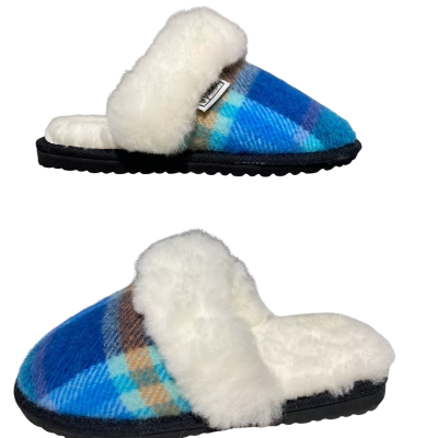  Furmoo Sheep Skin and Wool Womens  Size 6 Flats Blue / Off White / Orange / Purple 
