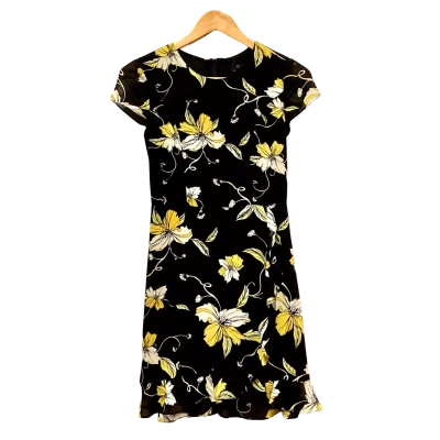 BNWT Bardōt, Size 8, Black w/ Yellow & White Flower Pattern, Short-Sleeve Mini-Dress