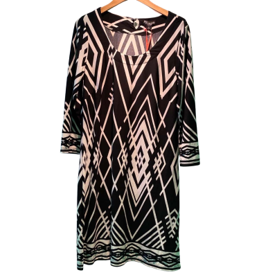 Threadz Womens  Size M Midi Dress Black  / Pattern / White 
