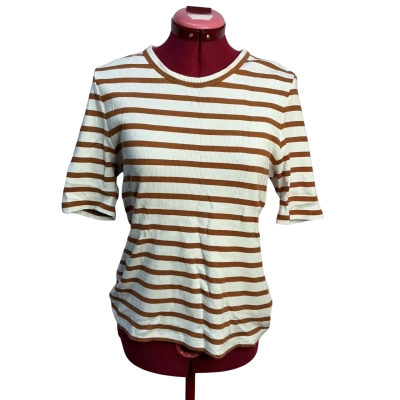 Witchery Womens  Size XL Short Sleeve Top Brown / Striped / White 