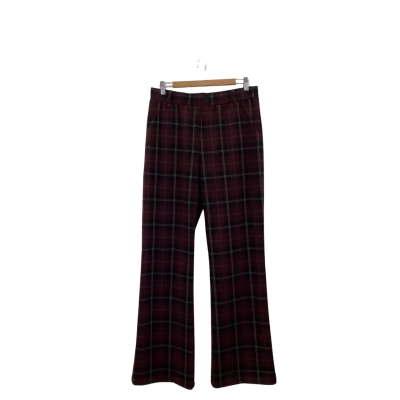 Betabrand Womens  Size L High Waisted Wide Leg Pants Maroon Tartan