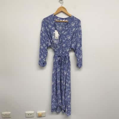 Uniqlo Blue Floral 3/4 Sleeve Shirt Dress  Size M