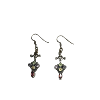 Vintage 925 Silver Drop Earrings With Coloured Insets