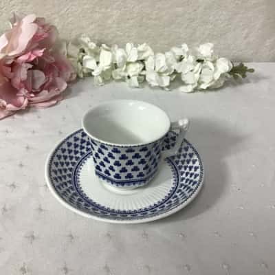 Adams White / Blue Clover Pattern English Ironstone Cup & Saucer