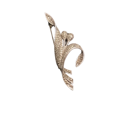  1950’s Marcasite Plume Grass Brooch Sterling Silver 