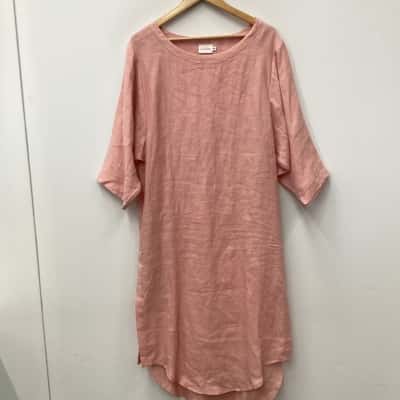 Flannel 100% Ramie Short Sleeve Dress Pink - Size M/L