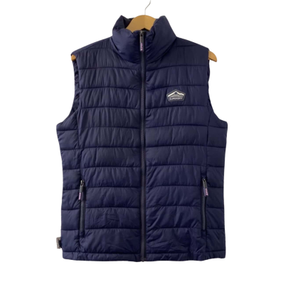 Superdry Men's Size M Navy Blue Mountain Goods Label Puffer Vest + Pockets