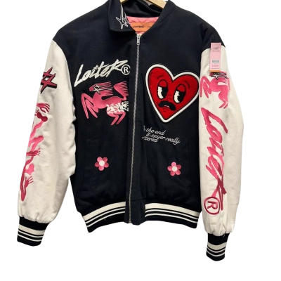 LOITER Size S Print Jacket Black  / Pink  / White 