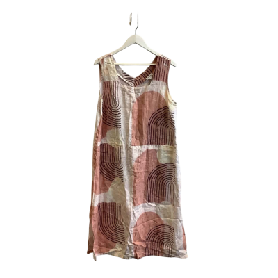 See Saw Womens Size 14 Sleeveless Midi Linen Dress Pink Pattern