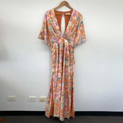 Showpo Orange Floral Short SLeeve Maxi Dress Size 14 