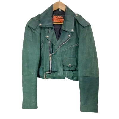 Imperio Clandestino Forest Green Cropped Leather biker Jacket Size L