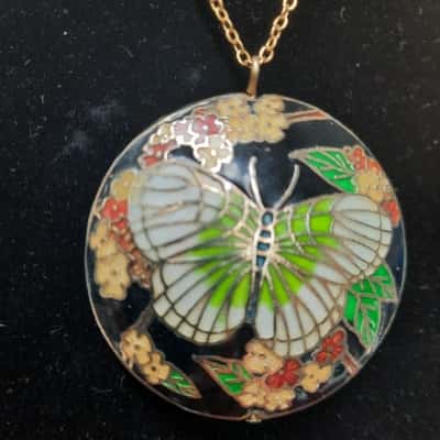 Vintage Double Sided Cloisonne Enamel Pendant 