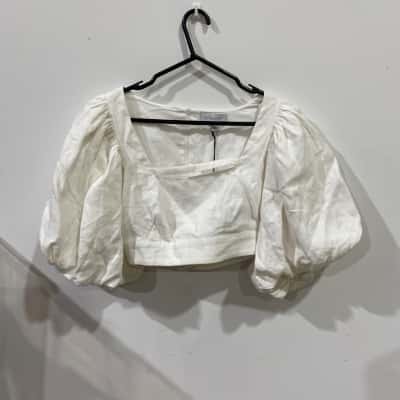 Witchery Crop Puff Sleeve Shirt Womens  Size 8 White RRP$129.95
