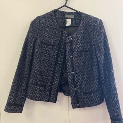 Jacqui-E Womens  Size 10 Cropped Jacket Black  / Silver 