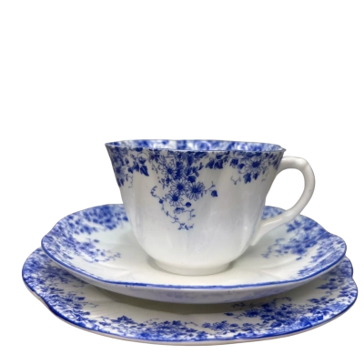 Shelley England Dainty Blue Tea Cup, Saucer and Cake Plate