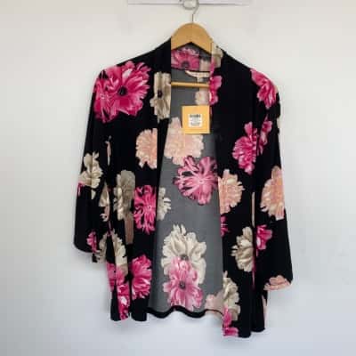 Noni B Black Floral Summer Twinset Printed Cardigan Size XL 