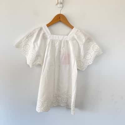 Ollies Place Kids White Broderie Angels Top Size 12 