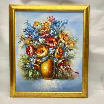 Still Life Oil Painting Of Potted Flowers