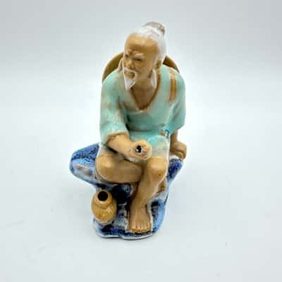 1950's Chinese Fisherman Shiwan Mudman Ceramic Figure