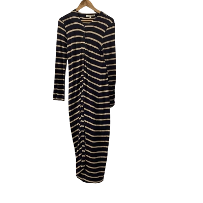 Megan Salmon Womens  Size 10 Long Sleeve Dress / Maxi Dress Brown / Navy Blue / Striped 