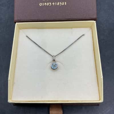  Womens Silver and Blue Stone Necklace 