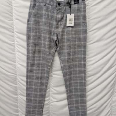 Yd. Mens Checked Light Grey Skinny Chino Pants - Size 32