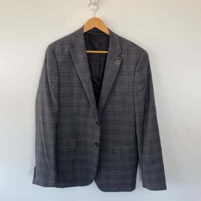 Blaq Grey Checked Tailored Fit Suit Jacket Size 40/102R