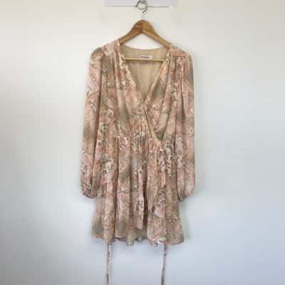 Forever New Light Pink Beige Floral Long SLeeve Mini Dress  Size 12 