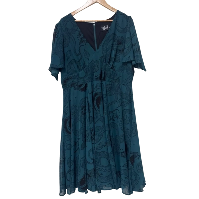 Hell Bunny Cobra Print Midi Dress Size 18 / XXL Green 