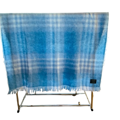 Morgan & Finch Mohair Pile Light Blue Tartan Throw Rug/Small Blanket