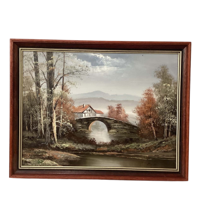 Home Over the Bridge Framed Oil Painting