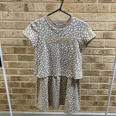 Country Road girls beige & white animal print dress Size 12 