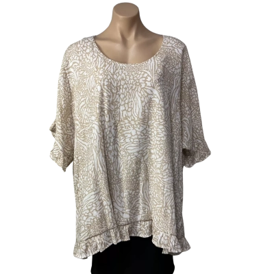 Virtuelle Womens Size 22 White / Beige Pattern Short Sleeve Top